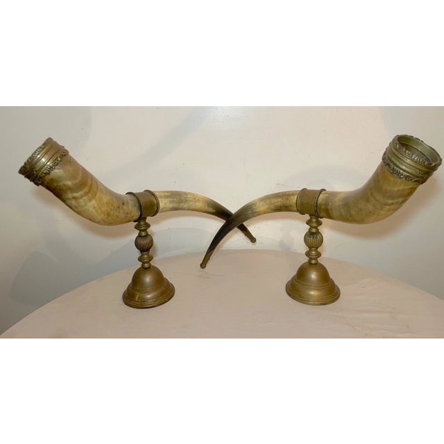 Huge Pair of Antique Bronze Mounted Read Horn Cornucopia Decor Statues Garniture For Sale - Image 4 of 16