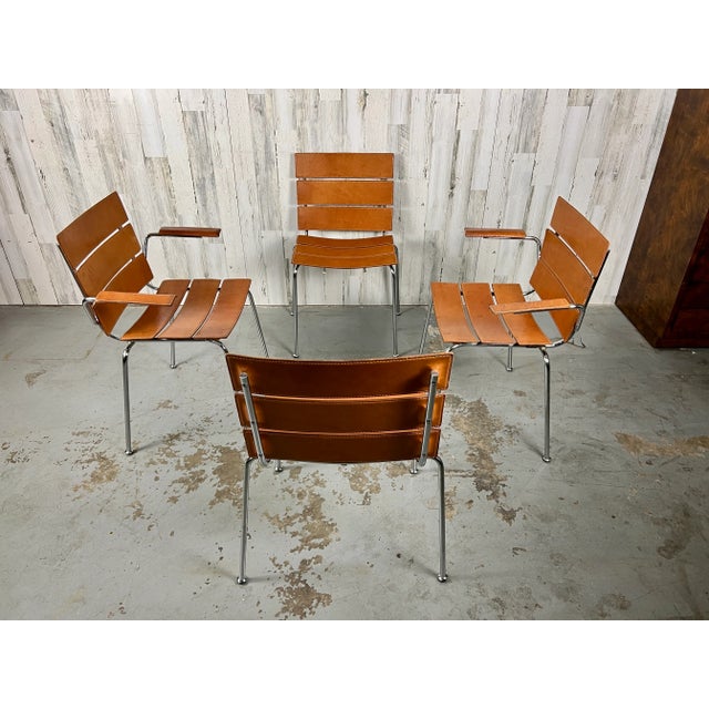 Camel 1990s Giancarlo Vegni for Fasem "Stripe" Dining Chairs- Set of 4 For Sale - Image 8 of 12