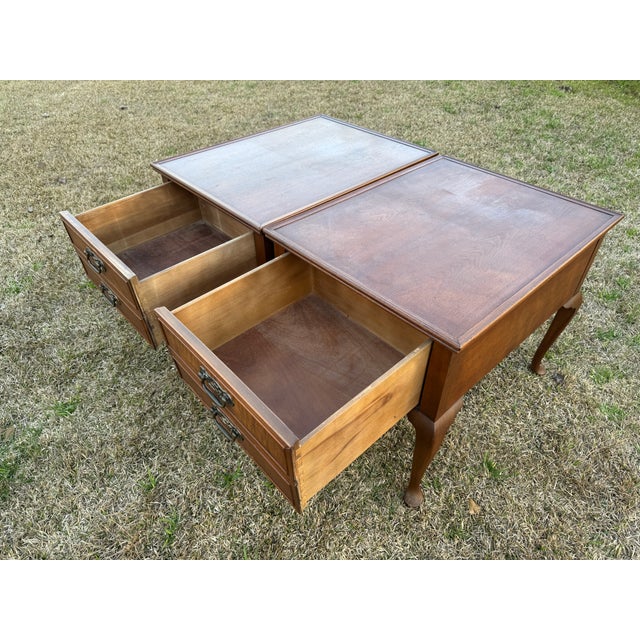 Wood 1970s Henredon Queen-Anne Solid Walnut 2-Drawer Nightstands - A Pair For Sale - Image 7 of 12