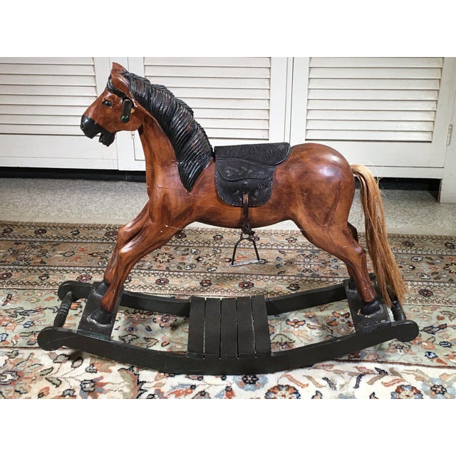 Early 20th Century Vintage Carved Wooden Child’s Rocking Horse For Sale - Image 5 of 7