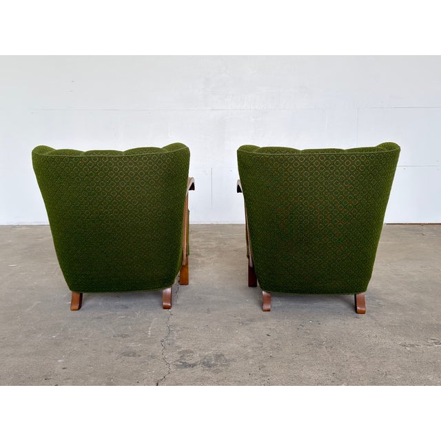 Scandinavian Modern Lounge Chairs in Green Wool, 1940s, Set of 2 For Sale - Image 6 of 10