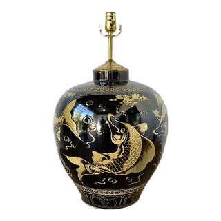 Vintage Boho Glazed Ceramic Koi Lamp For Sale