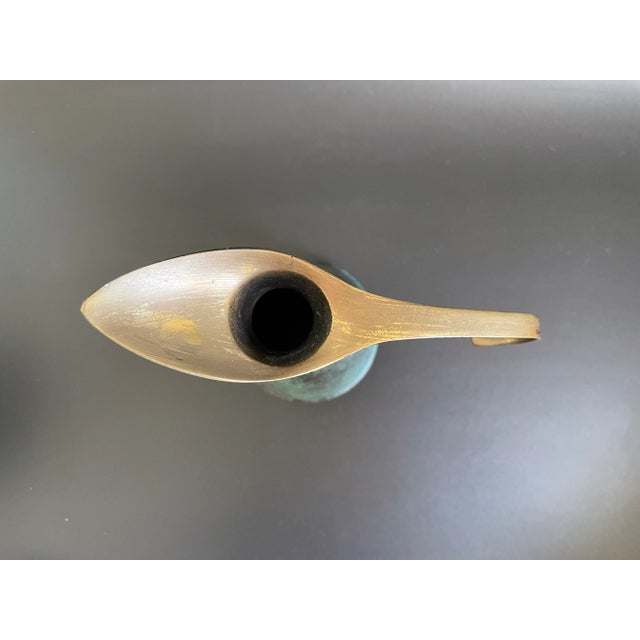 1950s Mid Century Modern Israel Brass Verdigris Enamel Cone Shaped Jug - Pitcher For Sale - Image 5 of 11