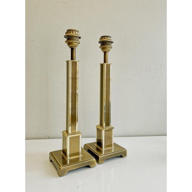 Vintage Art Deco Style Regency Two Tone Brass Table Lamps, 1970, Set of 2 For Sale - Image 4 of 12