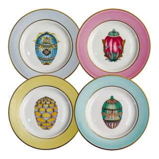 Vintage French Limoges Porcelain Neoclassical Fabergé Egg Plates - Set of 4 For Sale