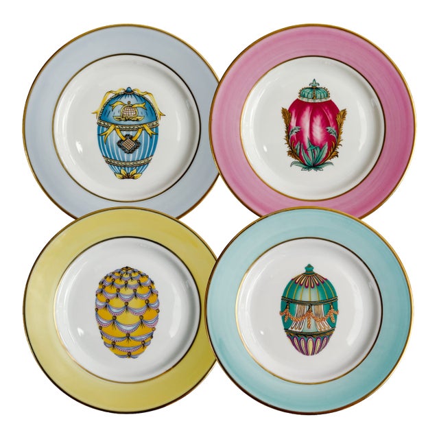 Vintage French Limoges Porcelain Neoclassical Fabergé Egg Plates - Set of 4 For Sale