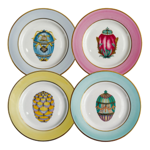 Vintage French Limoges Porcelain Neoclassical Fabergé Egg Plates - Set of 4