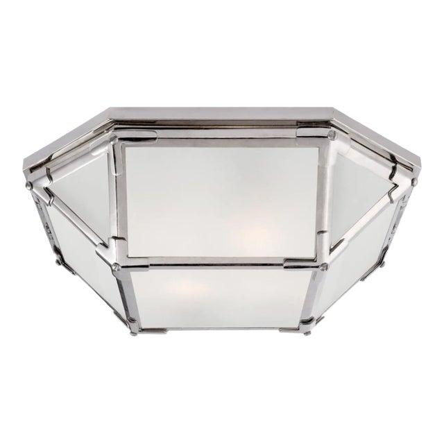 Suzanne Kasler for Visual Comfort Signature Morris Flush Mount in Polished Nickel with Frosted Glass For Sale
