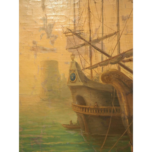 19th Century French Seaport Oil Painting After Claude Lorrain, 60.4 X 74.3 In For Sale - Image 11 of 18