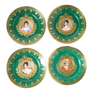 Sevres Antique Porcelain Portrait Plates by d'Humbert Green Plate 394 - Set of 4 For Sale