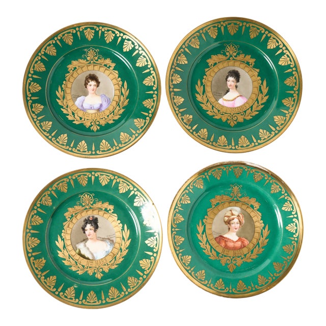 Sevres Antique Porcelain Portrait Plates by d'Humbert Green Plate 394 - Set of 4 For Sale