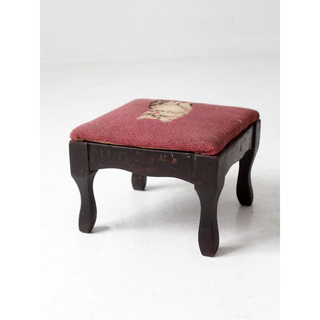 Vintage Needlepoint Cat Footstool For Sale - Image 6 of 7
