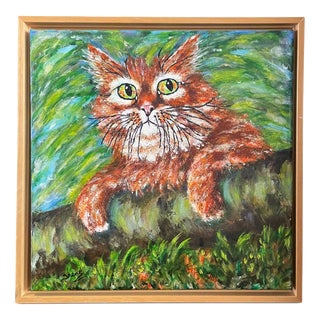 Irene Van Genderen-Van De Wilt, Orange Cat Painting, 2000s, Canvas and Beech For Sale