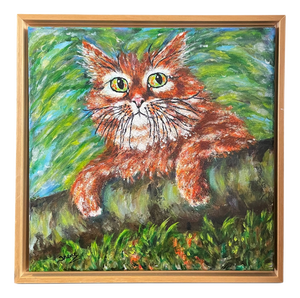 Irene Van Genderen-Van De Wilt, Orange Cat Painting, 2000s, Canvas and Beech
