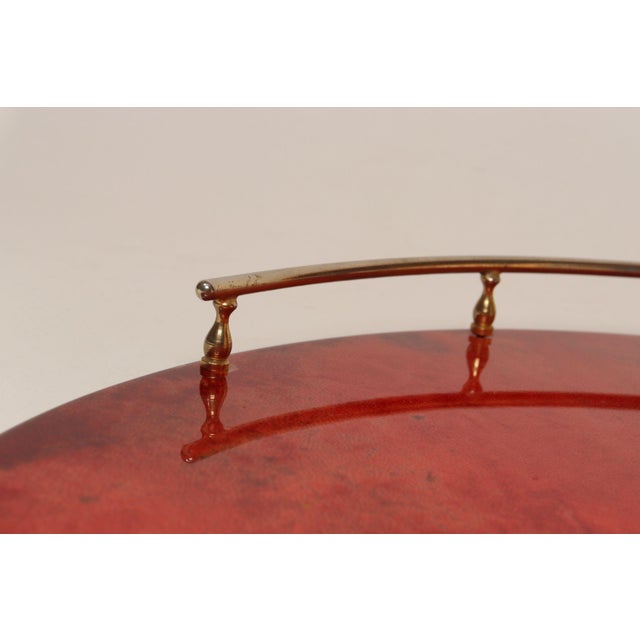 Large Italian Modernist Round Tray in Brass and Dyed Red Goatskin by Aldo Tura For Sale - Image 14 of 18
