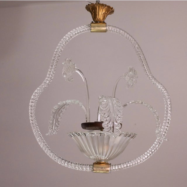 Art Deco Set of 2 Blue and Transparent Barovier E Toso Light With Flowers, 1940s For Sale - Image 3 of 11