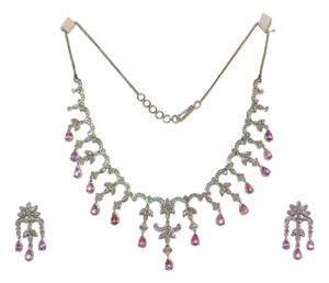 Certified Natural 14.1cts vs F Diamond Pink Sapphire 18k Solid Gold Dangle Necklace Earrings Set