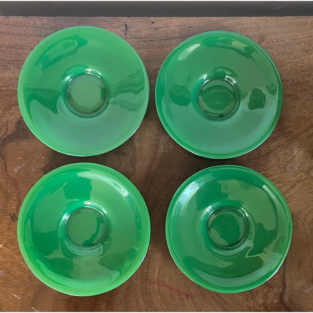 Antique 19th Century Chinese Bright Green Peking Glass Tea Cups & Saucers - Set of 4 For Sale - Image 14 of 18