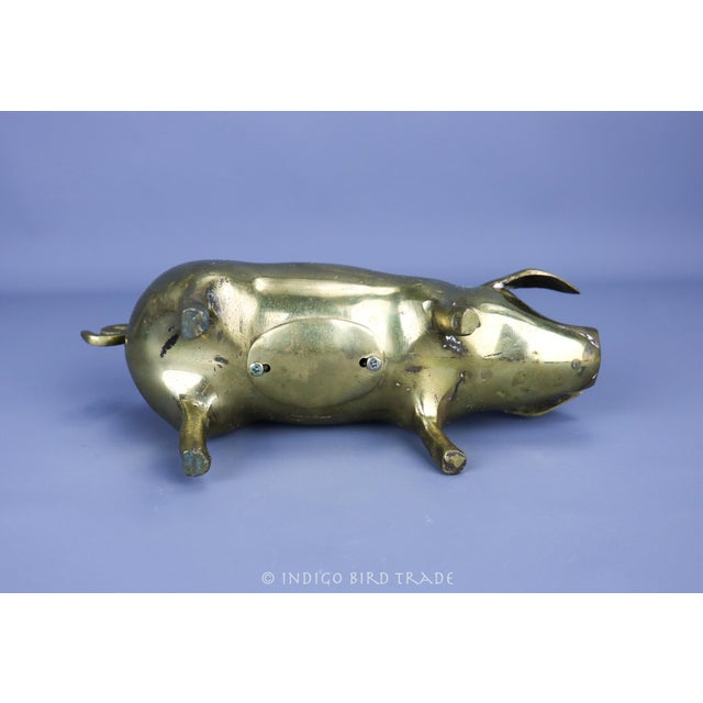 Brass Large Vintage Solid Brass Piggy Bank Pig Sculpture For Sale - Image 8 of 9