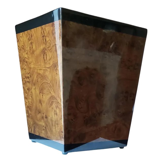 Late 20th Century Walnut Burl Wood Wastebasket For Sale