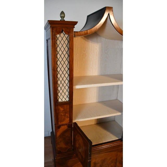 Wood 1820s Antique English Sheraton Flame Mahogany Inlaid Display Cabinet / Bookcase For Sale - Image 7 of 15