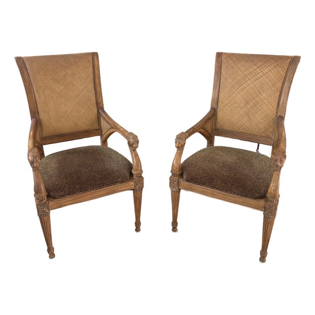 Late 20th Century Pair of Thomasville Lion’s Head Arm Chairs For Sale