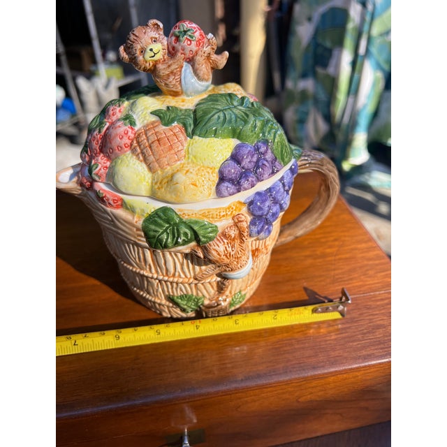 Vintage Ceramic Teapot With Fruit and Teddy Bear Accents For Sale - Image 4 of 7