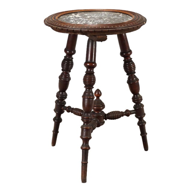 Swiss Pine Side Table with Black Marble Top For Sale