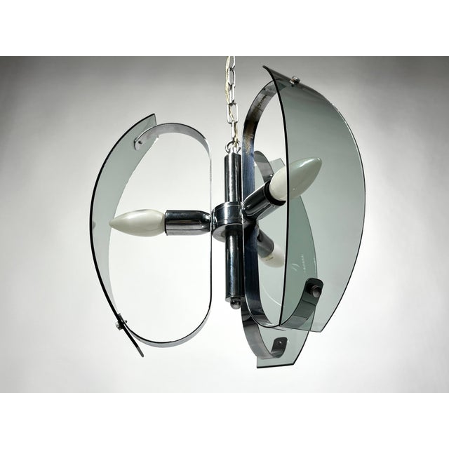 Italian Chrome and Light Blue Glass Ceiling Light, 1970s For Sale - Image 4 of 11