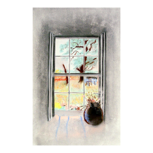 Mid 20th Century Sunny Garden Window View Pastel Drawing