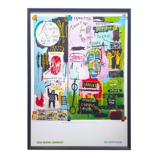 Jean Michel Basquiat Estate Vintage 1999 Lithograph Print Framed Tony Shafrazi Gallery Poster " in Italian " 1983 For Sale