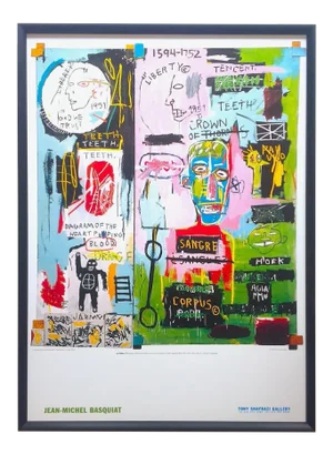 Jean Michel Basquiat Estate Vintage 1999 Lithograph Print Framed Tony Shafrazi Gallery Poster " in Italian " 1983