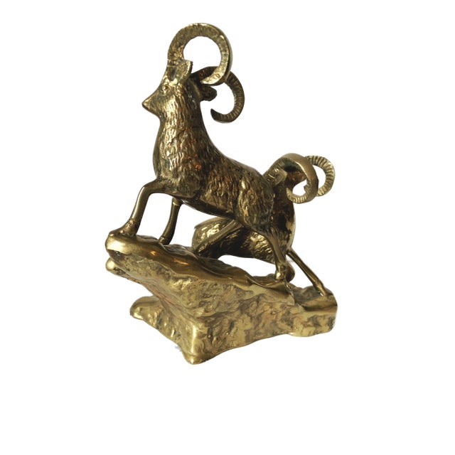 1960s Vintage Mid Century Solid Brass Rams on Hillside Ram Figurine For Sale - Image 5 of 5
