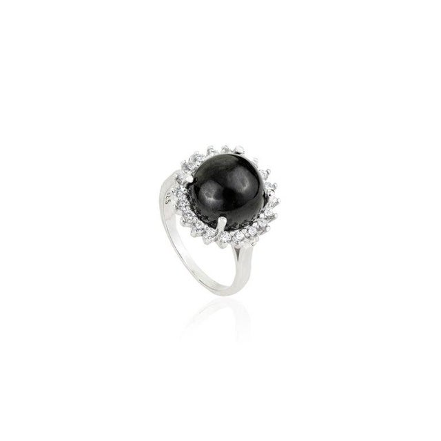 Art Nouveau Antique Style Black Star Statement Ring With Sparkling Halo Zircons Size 7.5 For Sale - Image 3 of 12