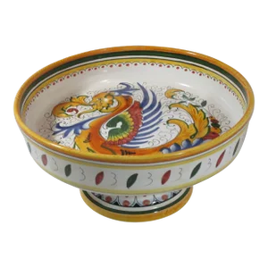 1960s Italian Griffin Hand Made and Painted Faience Pedestal Bowl