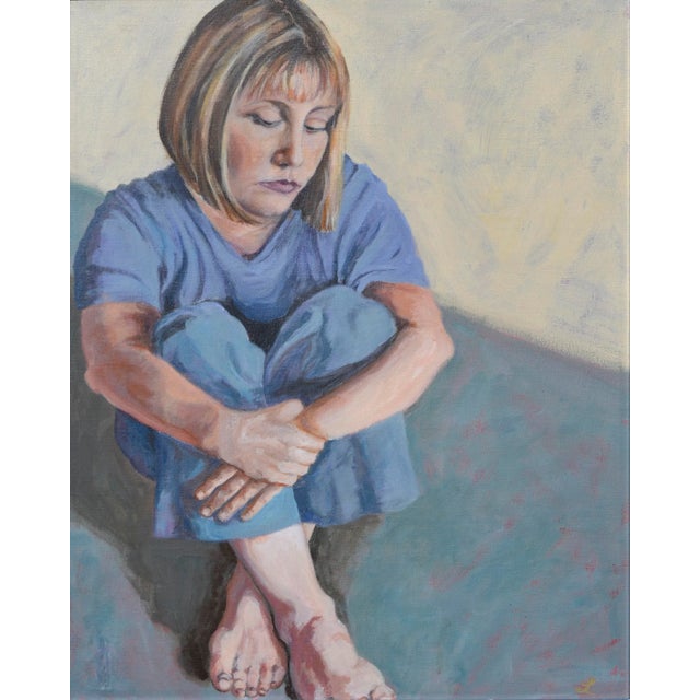 Self-portrait of the artist, in a pensive seated pose, by Lise Lang Crowley (American, 20th century). Signed "L" lower...