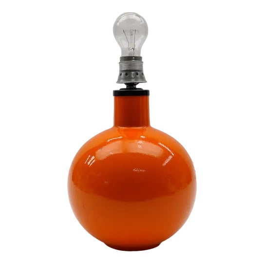 Large Orange Ceramic Ball Table Lamp Base, Italy, 1960s For Sale