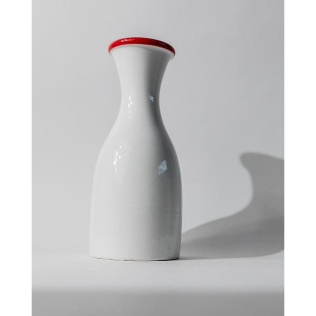 Italian Handmade White Ceramic Jug with Red Rim and Details, 1970s For Sale - Image 5 of 11