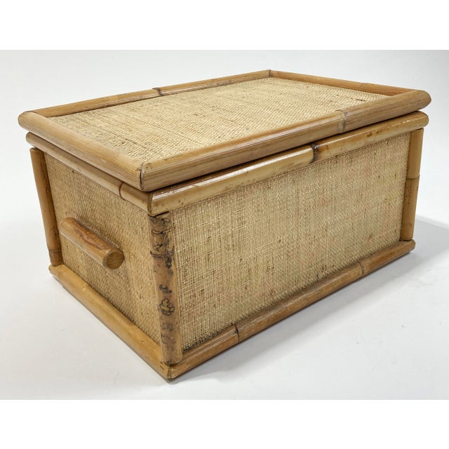 Chinoiserie Large Vintage Bamboo and Cane Lidded Box For Sale - Image 3 of 8