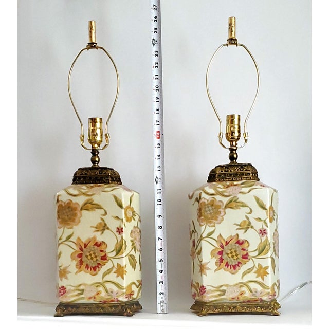 Restored Vintage Chinese Lamps Crackled Porcelain With Flowers and Leaves - A Pair For Sale - Image 17 of 17