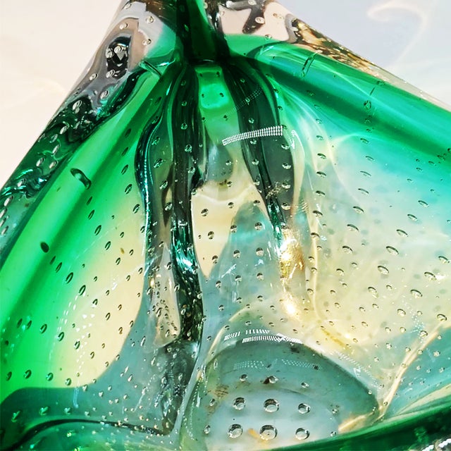 Teal Large Italian Triangular Ashtray in Murano Glass with Air Bubble, 1960s For Sale - Image 8 of 12