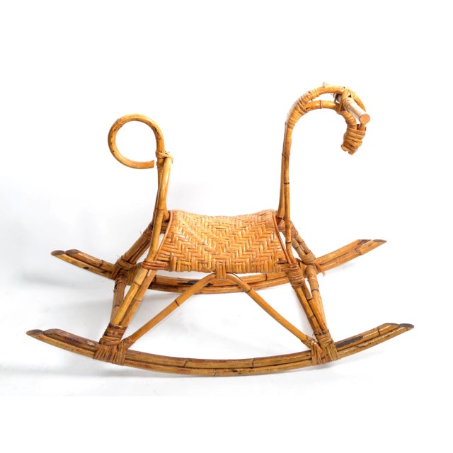 Vintage Franco Albini 1960 Rattan Cane & Bamboo Rocking Horse, Animal Sculpture Italy For Sale In Miami - Image 6 of 13