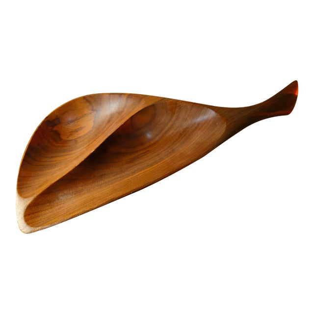 60's Emil Milan Mid Century Modern Signed Walnut Wooden Tray Bowl For Sale