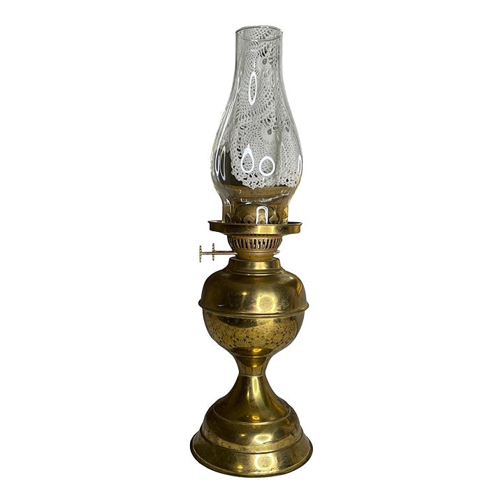Late 19th Century Victorian Era Heavy Brass Double Wick Oil Lamp and