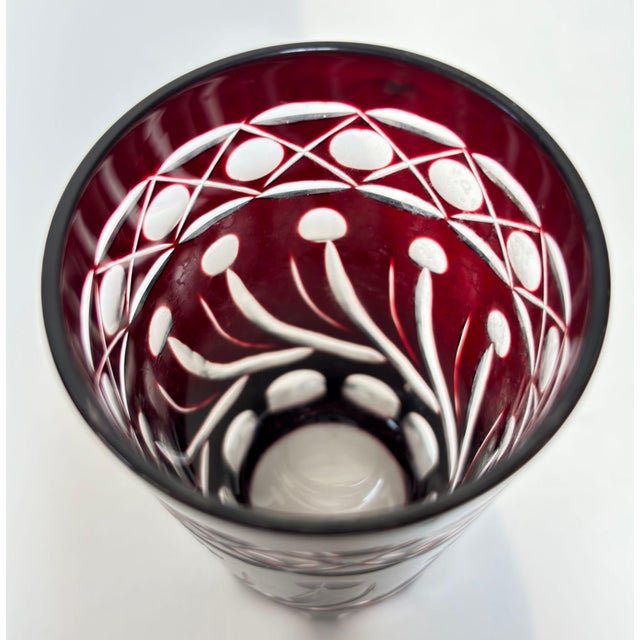 Set of 4 Ruby Red Cut-to-Clear Crystal Glasses, Hand-Cut Barware, Circa 1960s For Sale - Image 12 of 13