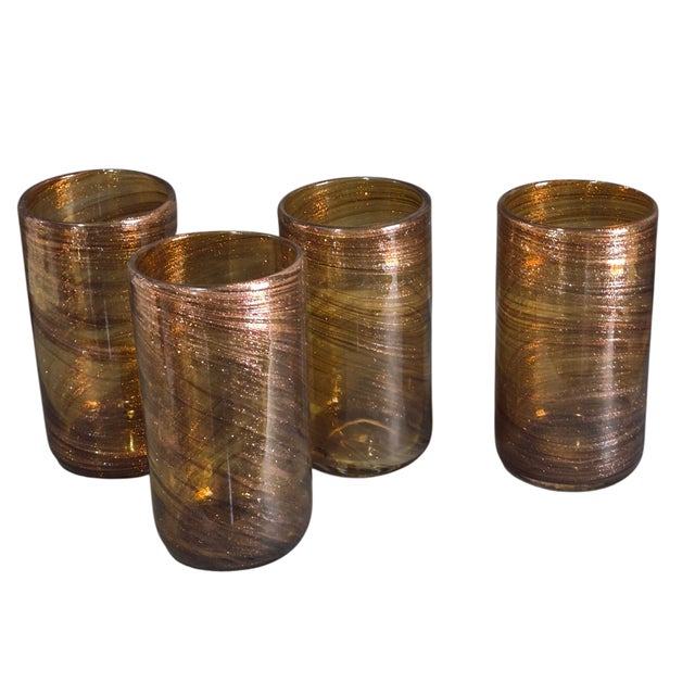 Late 20th Century Mid-Century Modern Hand Blown Art Glass Gold Dust Attributed Murano 4 Tumblers For Sale - Image 6 of 6