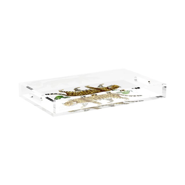 Illustration Leopard Seeing Double White Acrylic Rectangle Decorative Tray, Medium For Sale - Image 3 of 9