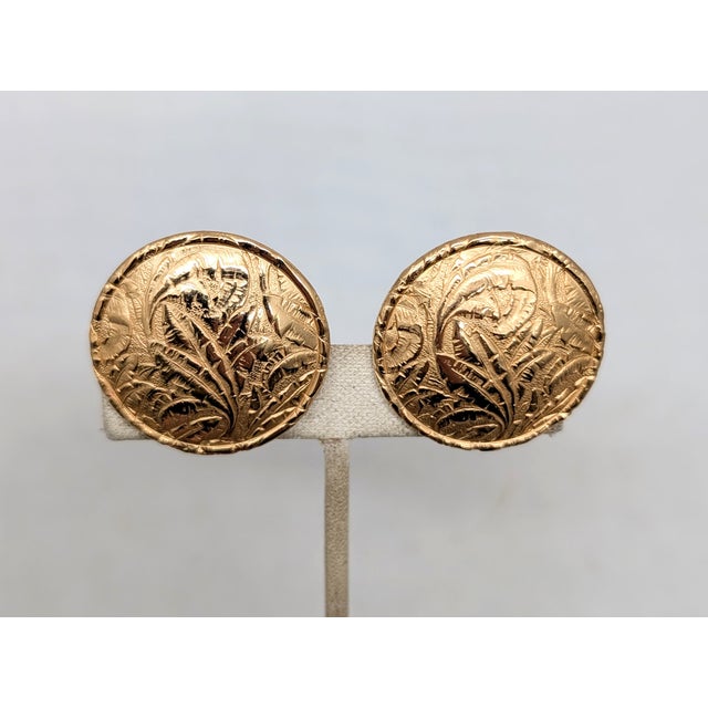 1960s Vintage 1960s Signed Napier Goldtone Round Domed Foliate Clip Earrings-2 Pieces For Sale - Image 5 of 7