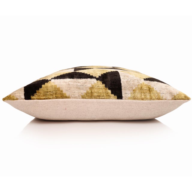 Gold Geometric Silk Velvet Pillow 20x20 | Handmade Luxury Designer Cushion For Sale - Image 4 of 7
