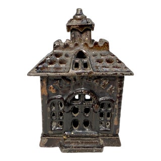 Miniature Rare Antique Kenton Toys Cast Iron Building Still Coin Dime State Bank For Sale